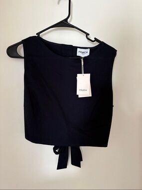 FRNCH Navy Sleeveless Tie-Back Crop Top L